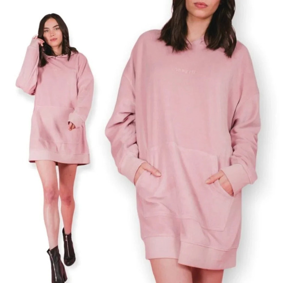 Brunette The Label Tops - Brunette The Label Blush Pink  Elle Velour Hoodie Tunic